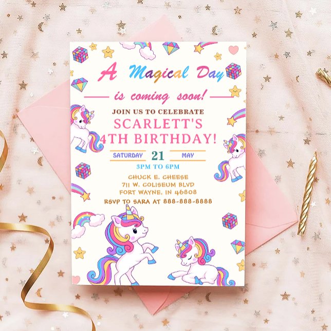 Unicorn Födelsedagsfest inbjudan, Unicorn Party Inbjudningar (Skapare uppladdad)