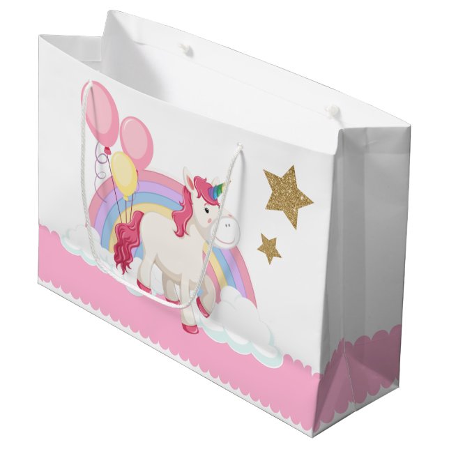 Unicorn Födelsedagsfest Large Gift Bag (Framsidan Vinklad)