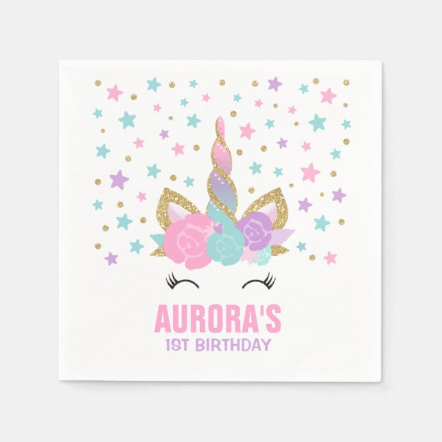 Unicorn Födelsedagsfest Napkin Whimsical Unicorn Pappersservett (Framsidan)