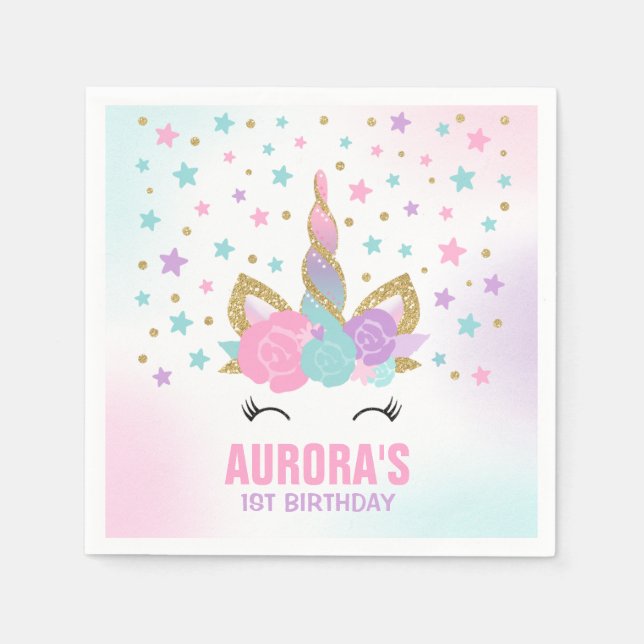 Unicorn Födelsedagsfest Napkin Whimsical Unicorn Pappersservett (Framsidan)