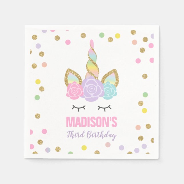 Unicorn Födelsedagsfest Napkin Whimsical Unicorn Pappersservett (Framsidan)