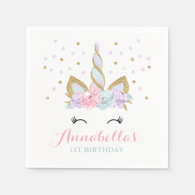 Unicorn Födelsedagsfest Napkin Whimsical Unicorn Pappersservett (Framsidan)