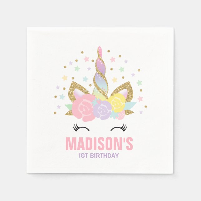 Unicorn Födelsedagsfest Napkin Whimsical Unicorn Pappersservett (Framsidan)