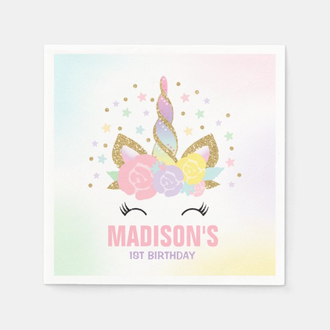 Unicorn Födelsedagsfest Napkin Whimsical Unicorn Pappersservett (Framsidan)