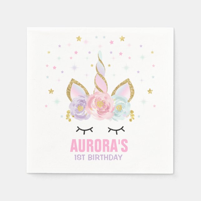 Unicorn Födelsedagsfest Napkin Whimsical Unicorn Pappersservett (Framsidan)