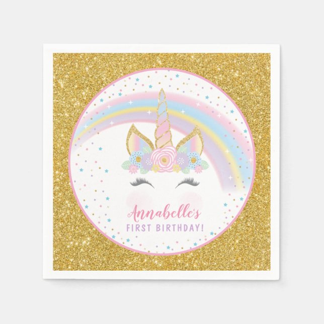 Unicorn Födelsedagsfest Napkins Pappersservett (Framsidan)