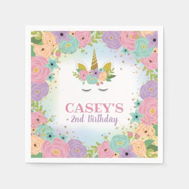 Unicorn Födelsedagsfest Papper Napkins Pappersservett (Framsidan)