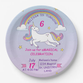 Unicorn Födelsedagsfest Plate - eget namn och ålde