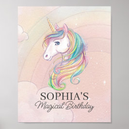 Unicorn födelsedagsfest rainbow party-tecken poster