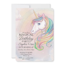 Unicorn födelsedagsfest regnbåge party inbjudan