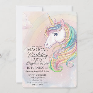 Unicorn födelsedagsfest regnbåge party inbjudan