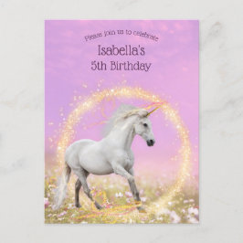 Unicorn Födelsedagsfest Rosa och Lavender Inbjudan Vykort