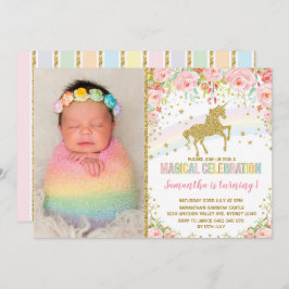 Unicorn Födelsedagsfest Rosa ros Inbjudningar