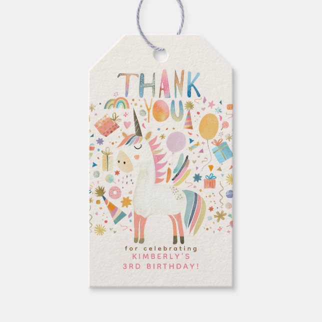 Unicorn Födelsedagsfest Tack Presentetikett (Framsidan)