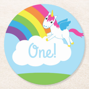 Unicorn-Födelsedagsfest Underlägg Papper Rund