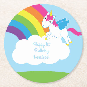 Unicorn-Födelsedagsfest Underlägg Papper Rund
