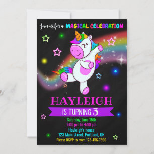 Unicorn-födelsedagsinbjudan 1:a magi party inbjuda inbjudningar