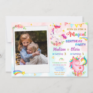 Unicorn-födelsedagsinbjudan med foto Magic party Inbjudningar