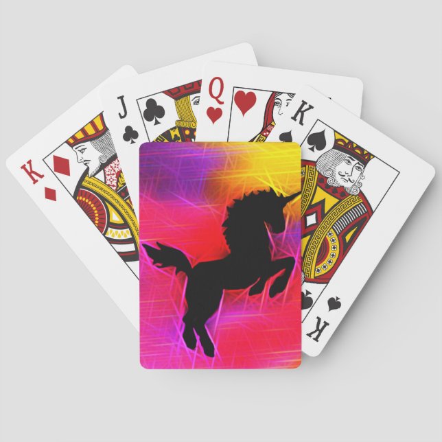 Unicorn för fantasilighteninghimmel som leker kort spel kort (Baksidan)