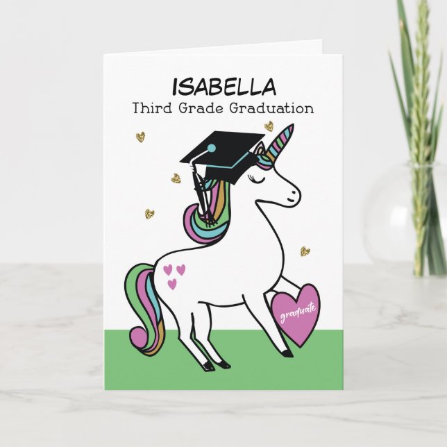 Unicorn för Grattisar i tredje Klass Studenten Kort (Framsida)