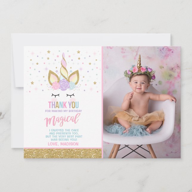 Unicorn för kort för Unicornfototack rosa guld- (Framsida)