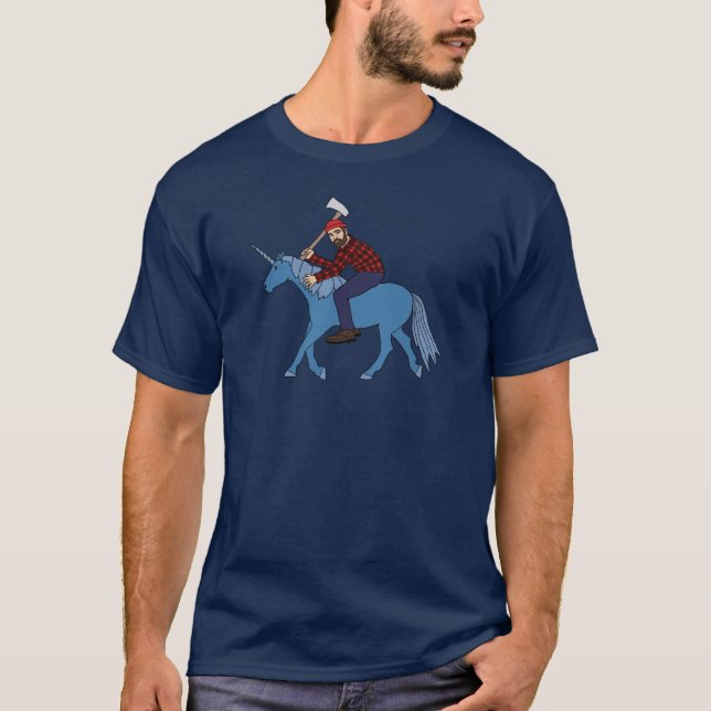 Unicorn för Paul Bunyan ridningblått T-shirt (Framsida)