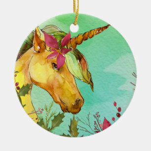 Unicorn för röda julstjärnor för jul Magical g Julgransprydnad Keramik