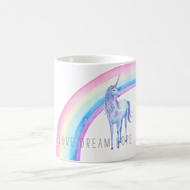 Unicorn för vattenfärgsregnbåge kaffemugg (Center)