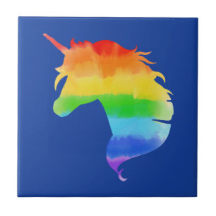 Unicorn för vattenfärgsregnbåge kakelplatta