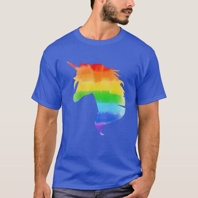 Unicorn för vattenfärgsregnbåge t shirt (Framsida)