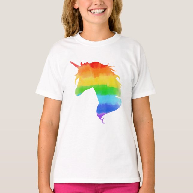 Unicorn för vattenfärgsregnbåge t shirt (Framsida)