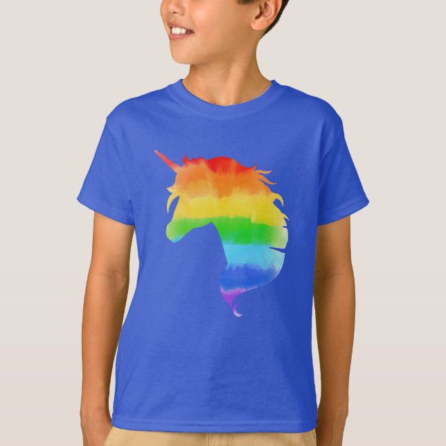 Unicorn för vattenfärgsregnbåge t shirt (Framsida)