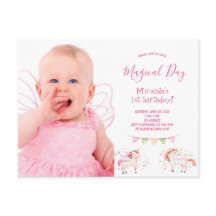 Unicorn-foto 1 födelsedag party-flickinbjudan