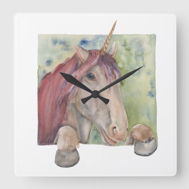 Unicorn Fyrkantig Klocka (Framsida)