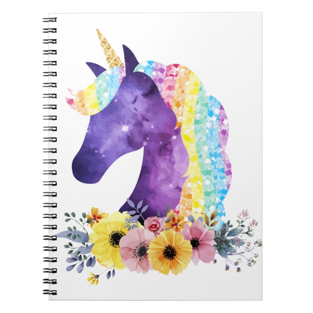 Unicorn Galaxy med Flowers Anteckningsbok (Framsidan)