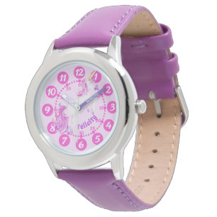 Unicorn gallop lila rosa art lätt läsning armbandsur