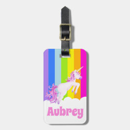 Unicorn gallop rosa rainbow unicorn children namn bagagebricka