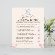 Unicorn Game gissar vem som tar hand om babydusche