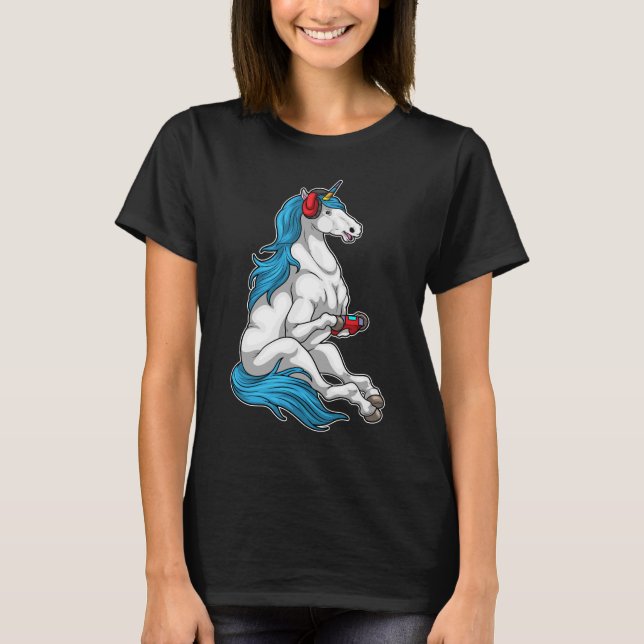 Unicorn Gamer Controller T Shirt (Framsida)