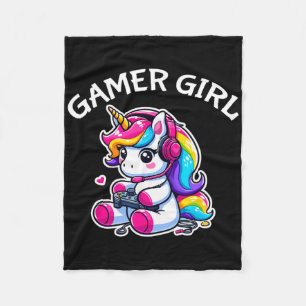 Unicorn Gamer Girl 1 för spel i cute-videospel Fleecefilt