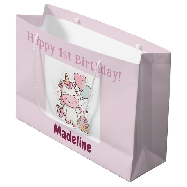 Unicorn Gift Wrap, 1st Birthday Girl, Personalized (Framsidan Vinklad)