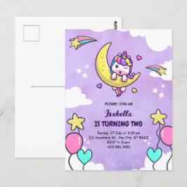 Unicorn Girl 2 2nd Birthday-vykort Vykort