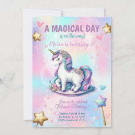 Unicorn Girl Barns födelsedag Party Inbjudningar