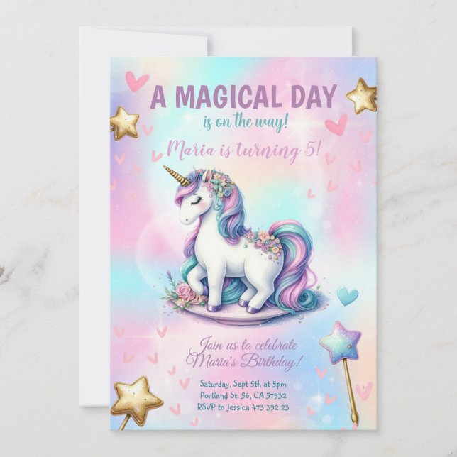 Unicorn Girl Barns födelsedag Party Inbjudningar (Framsida)