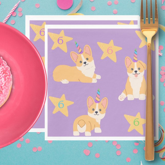 Unicorn Girl Birthday, Corgi Anpassningsbar Age Pappersservett (Skapare uppladdad)