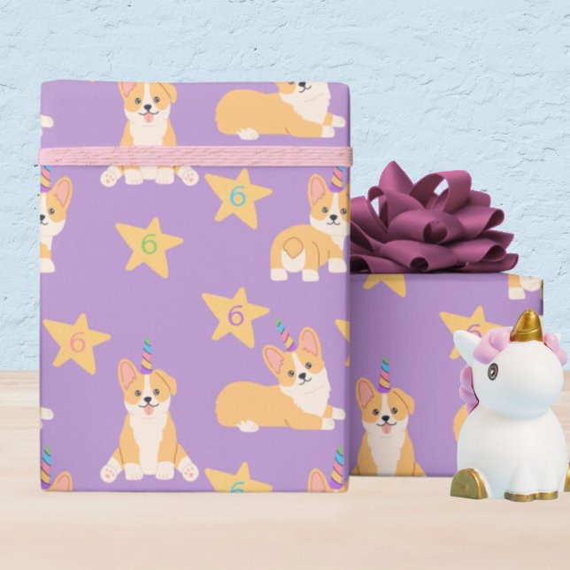 Unicorn Girl Birthday, Corgi Anpassningsbar Age Presentpapper (Skapare uppladdad)