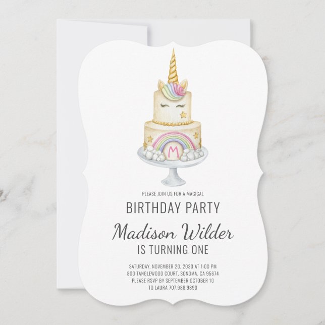 Unicorn Girl First Birthday-inbjudan Inbjudningar (Framsida)