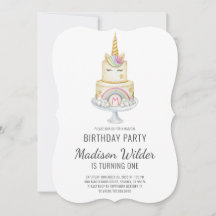Unicorn Girl First Birthday-inbjudan