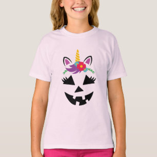 Unicorn Girl Jack o lantern Pumpkin Ansikte Hallow T Shirt
