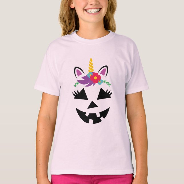 Unicorn Girl Jack o lantern Pumpkin Ansikte Hallow T Shirt (Framsida)